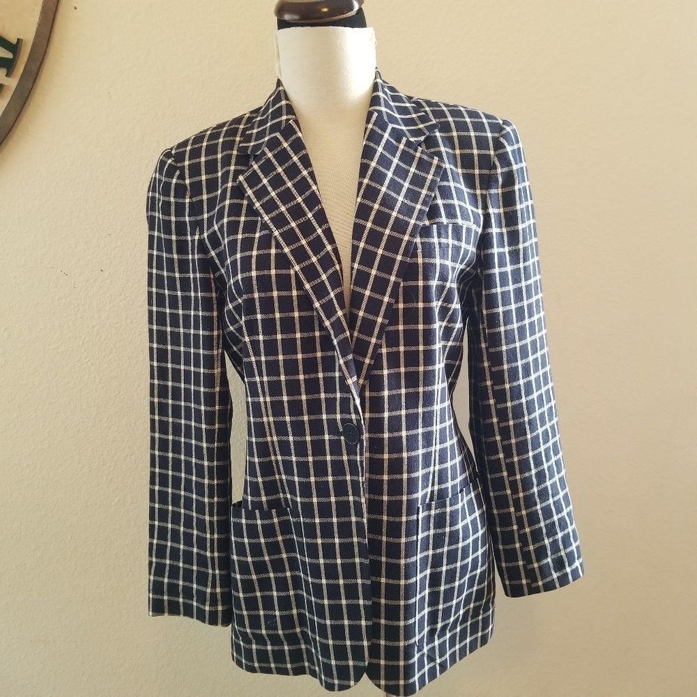 LAUREN checkered plaid single button blazer, 6
